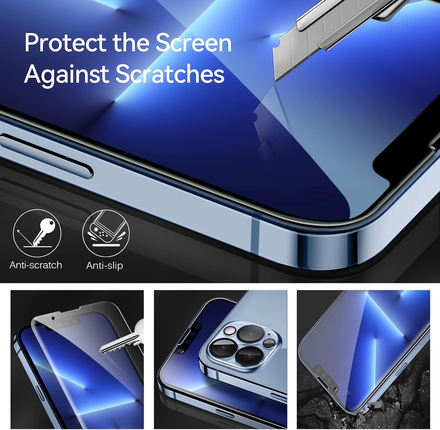 [4+2Pack]Screen Protector Compatible with Iphone 13 Pro Max 6.7‘’[4 Pack]With [2 Pack] Camera Lens Protector, HD Tempered Glass Film with Align Frame, 9H Hardness, Bubble Free,Scratch Resistant