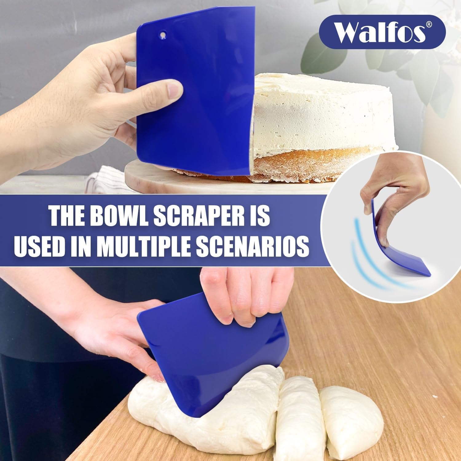 Dough Scraper Set of 3, Flexible Silicone Bowl Spatula, Kitchen Plastic Bench Dough Scraper Tool for Bread Dough, Sourdough, Cake, Fondant Icing, Blue & Teal/Aqua…