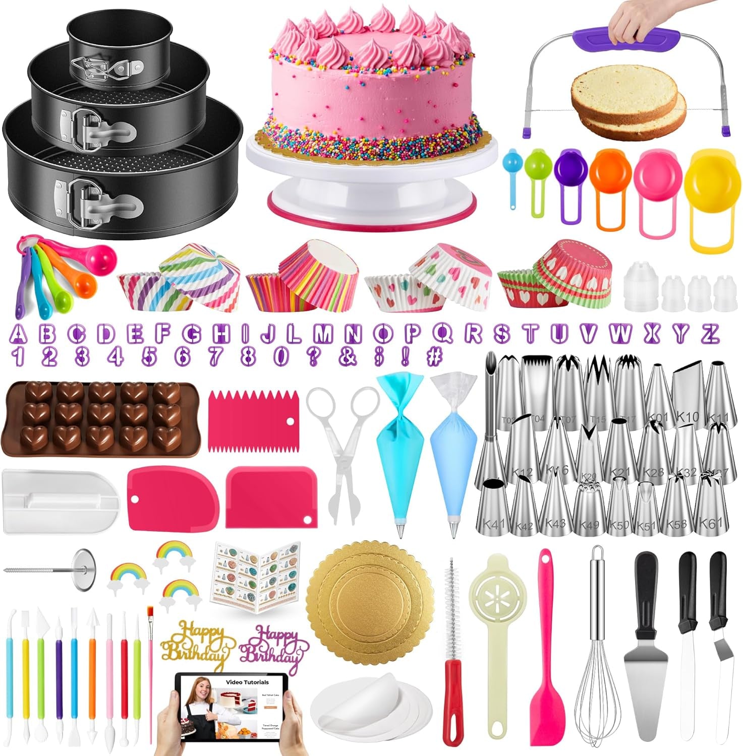 700Pcs Cake Decorating Kit, Baking Supplies with Springform Pans, Cake Turntable for Decorating, Piping Tips, Pastry Bags, and More Baking Tools
