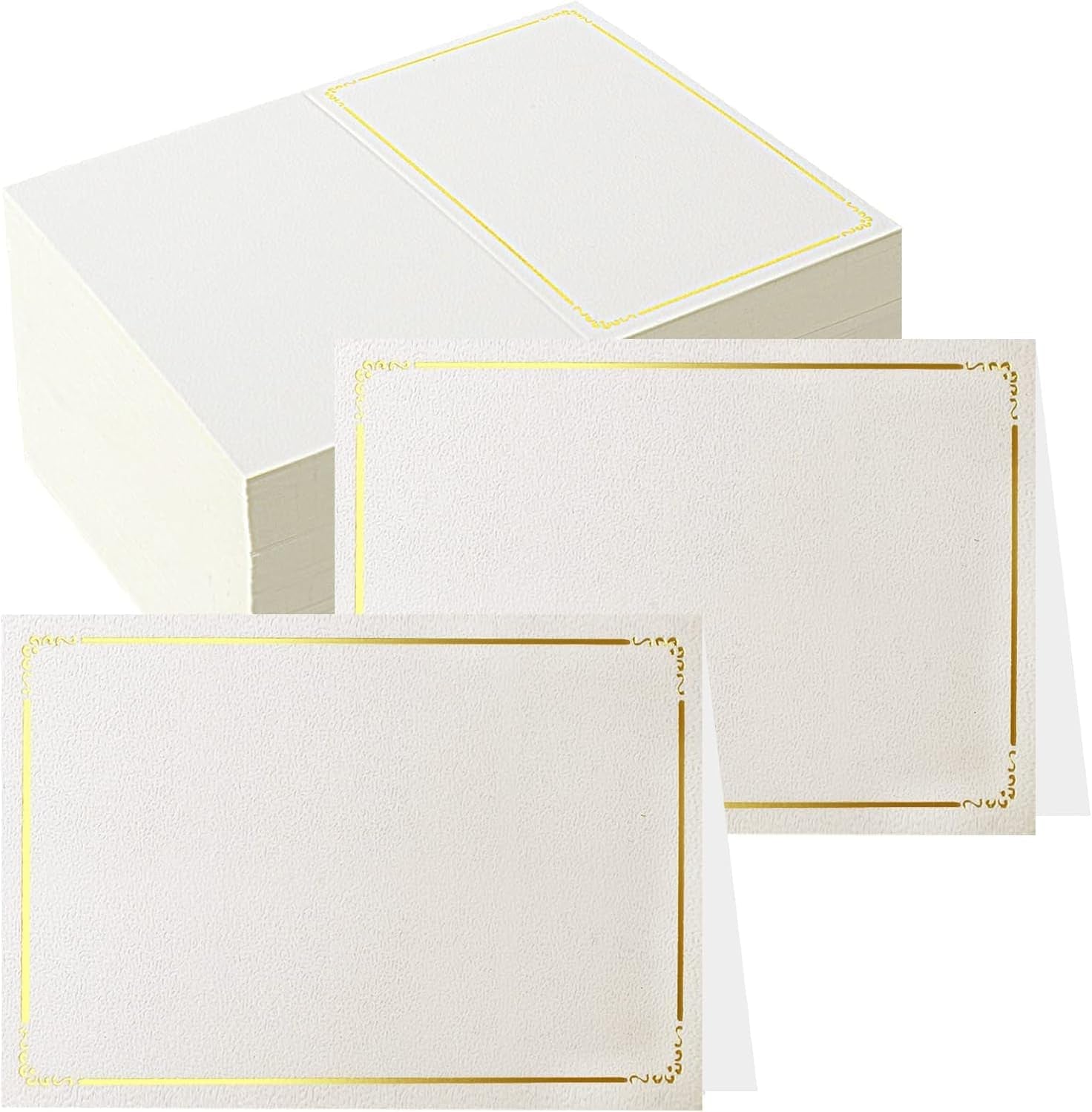 70 Pcs Place Cards Blank Fillable Banquet Seat Card with Gold Foil Frame, Place Cards for Table Setting, Escort Cards, Name Cards, Wedding Place Cards for Wedding, Table, Dinner Parties, 2.5" X 3.75"