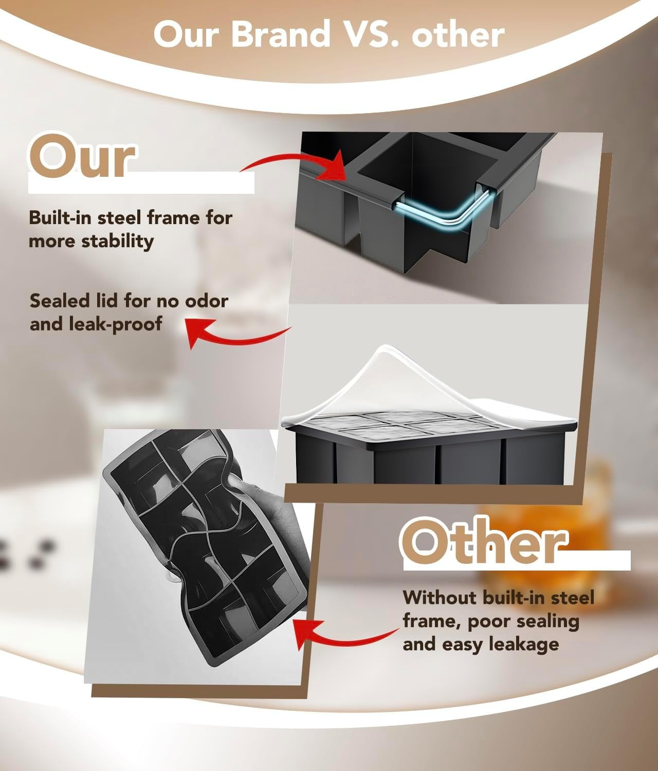 Silicone Ice Cube Trays for Freezer – Large Square Ice Cube Molds, Bpa-Free, Easy-Release Ice Cube Maker for Whiskey, Cocktails & Drinks, Stackable Freezer Ice Molds,Dishwasher Safe(12 Cubes,Black)