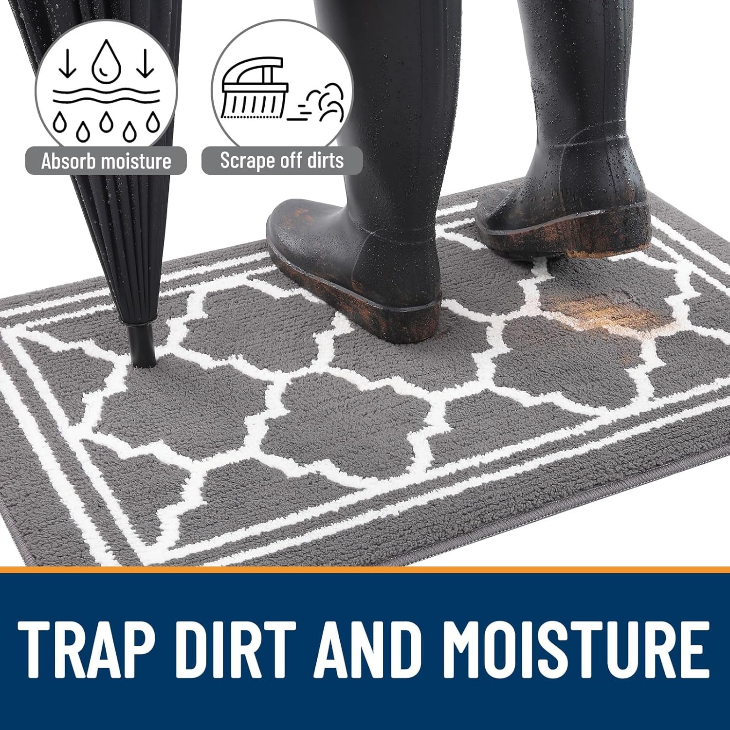 Indoor Door Mat, Dirt-Resistant and Absorbent Doormat, Anti-Slip, Low Profile Floor Mats for inside Entryway, Front, and Back Door Entrance (32X20 Inches, Grey)