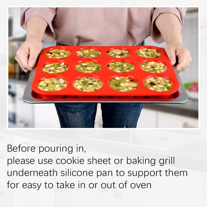 Regular 12 Cups Muffin Pan, 9" Cake Pan Silicone with Metal Frame