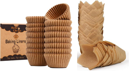 Non-Stick 400Pcs Mini Cupcake Liners and 200Pcs Natural Mini Tulip Cupcake Liners