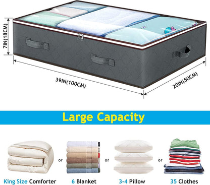 90L under Bed Storage Containers, Underbed Toy Organizers and Clothing Storage Bags, Closet Storage Bins with Clear Window for Organizing Blanket Comforter Bedding Clothes Bedroom Dorm, 2 Pack