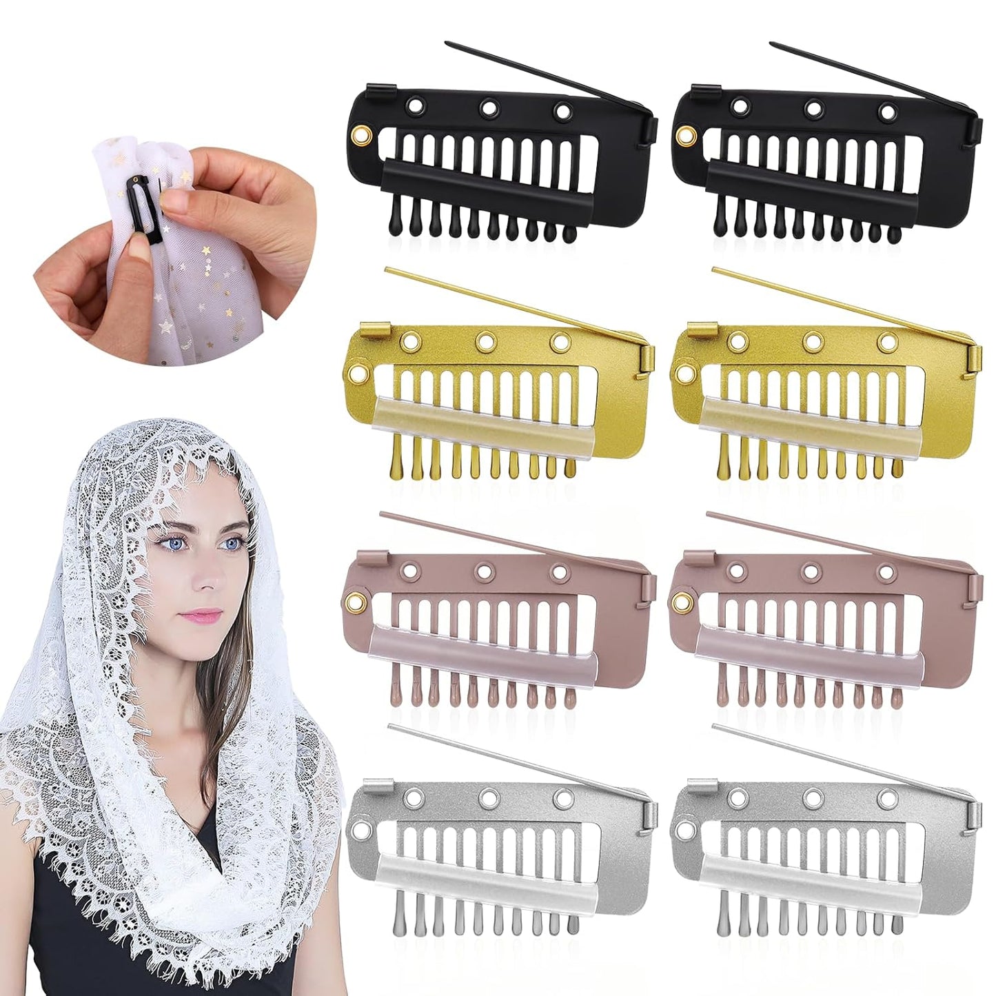 Chunni Clips with Safety Pins,8 PCS Strong Chunni Grip Dupatta Setting Clips Indian for Woman （Mixed Colors）