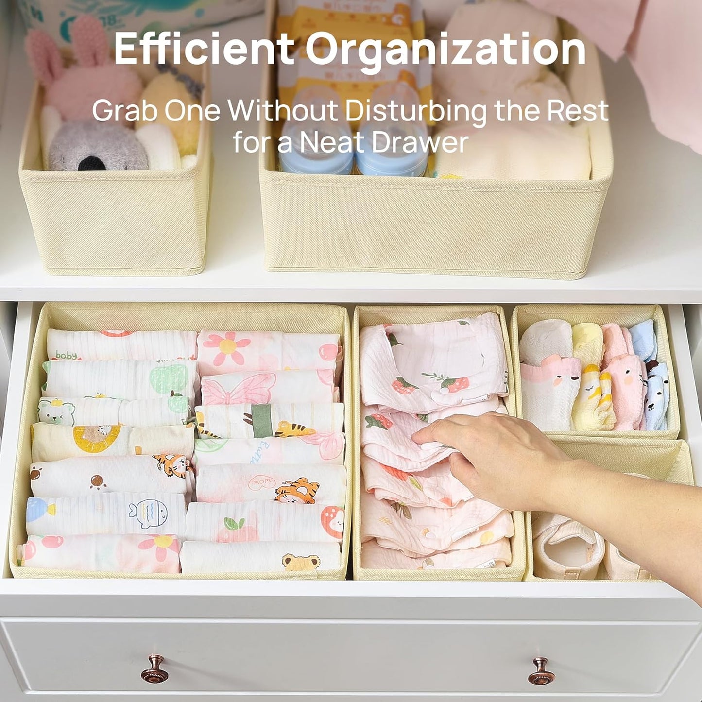 12 Pack Baby Clothes Organizer, Dresser Drawer Organizer for Baby Clothing, Foldable Fabric Closet Drawer Storage Bins, Nursery Dresser Dividers for Bra, Socks, Ties, Scarf