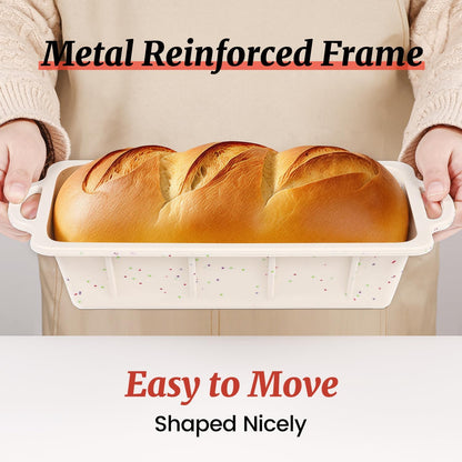 Silicone Loaf Pan with Metal Frame, Nonstick 10 X 4.8 X 2.3 Inch Silicone Bread Pan for Baking Homemade Loaf, Bread, Meatloaf, Cake, Sandwich BPA Free