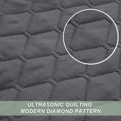 Ultrasonic Reversible Full/Queen Quilt Bedding Set with Pillow Shams, Lightweight All-Season Bedspread, Soft Coverlet in Grey (90" x 96")