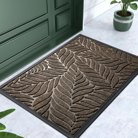 Front Door Mat Outdoor Indoor, 29.5X17 All-Season Waterproof Welcome Mat, All-Weather outside Entrance Mat, Non-Slip Patio Porch Doormat, Low Profile, Fade Resistant, Brown