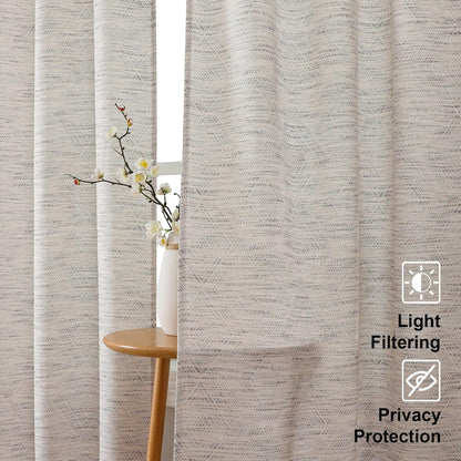 Linen Blend Curtains 84 Inch Length 2 Panels Set, Light Filtering Soft Airy Rhombus Printed Rod Pocket Window Drapes for Living Room, 38Wx84L Inch, 2 PCS