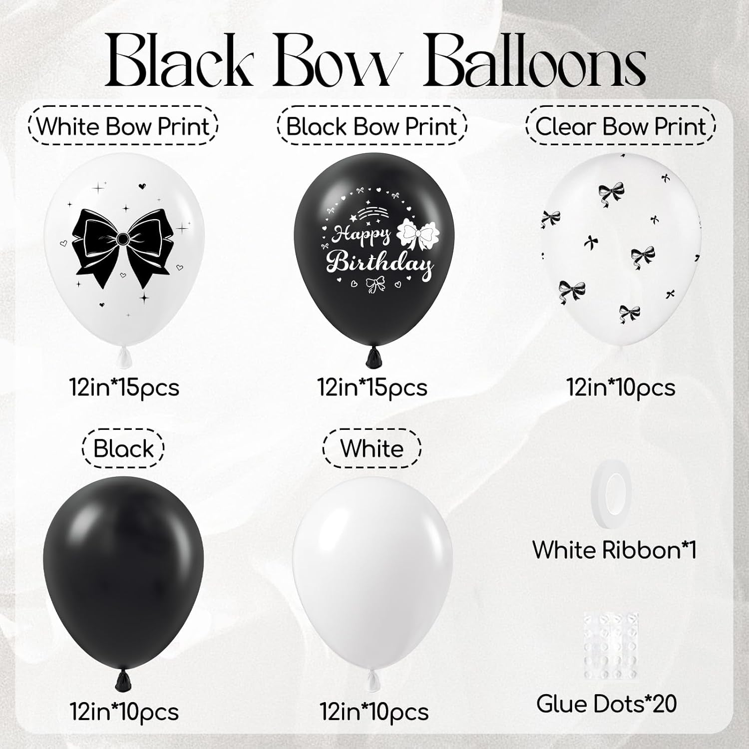 60Pcs Black Bow Balloons 12Inch with White Black Clear Bow Balloons for Coquette Black and White Birthday Party Decorations