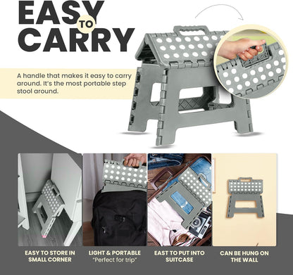 Folding Step Stool with 9 Inch Height (Pack of 1) - Holds up to 300 Lbs - Lightweight Plastic Foldable Step Stool for Kitchen, Bathroom & Living Room (Light Grey)