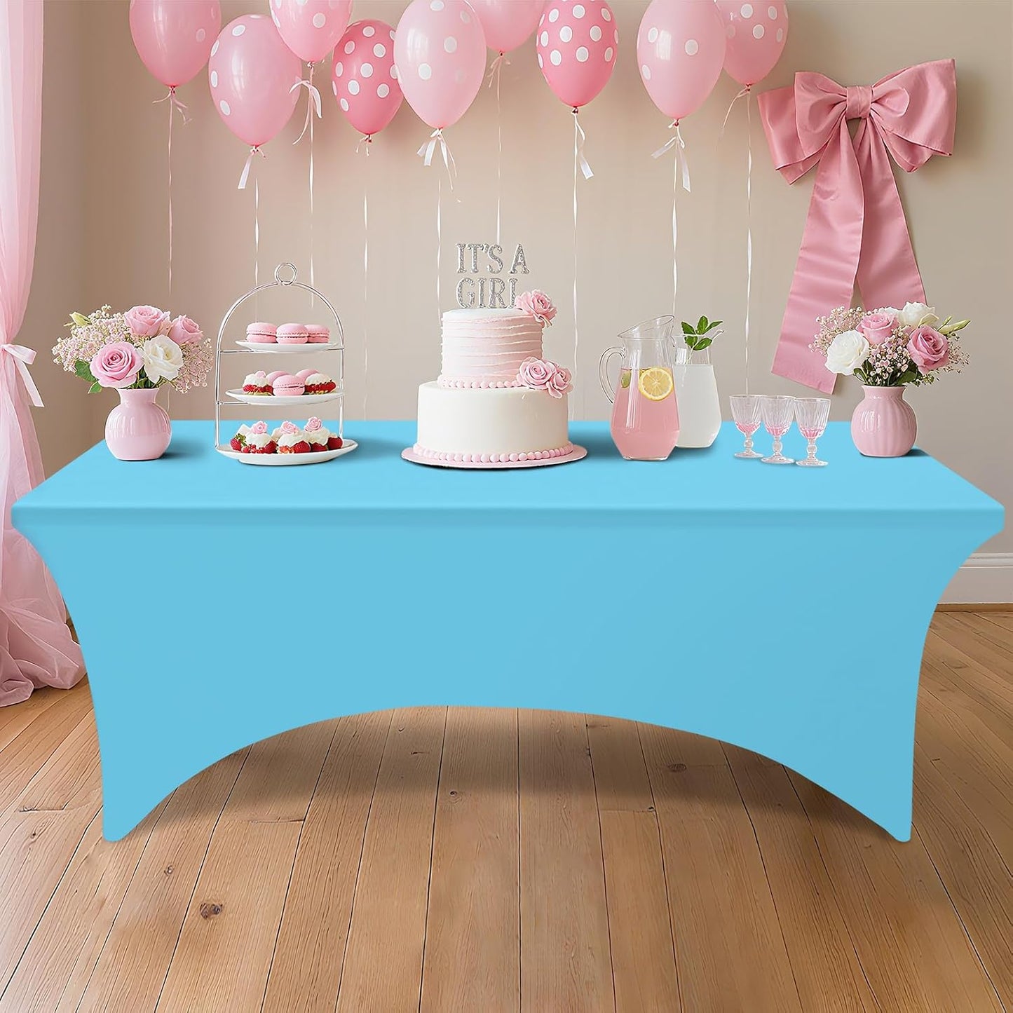 2 Pack Spandex Table Cloth 4FT, Elastic Fitted Stretch Tablecloths for Rectangle Tables, Washable Table Cover for Outdoor, Wedding, Banquet & Parties (Blue Mist, 48Lx30Wx30H Inch)