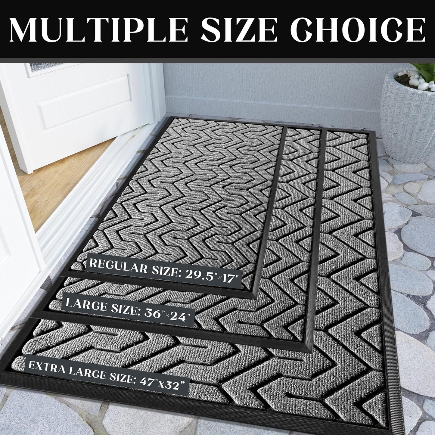 Door Mat, All-Season Outdoor Indoor Doormat for Home Entrance Floor, Heavy Duty Non Slip Front Door Mats Outdoor, Garage and Garden, 29.5 X 17 Inch, Grey+Black