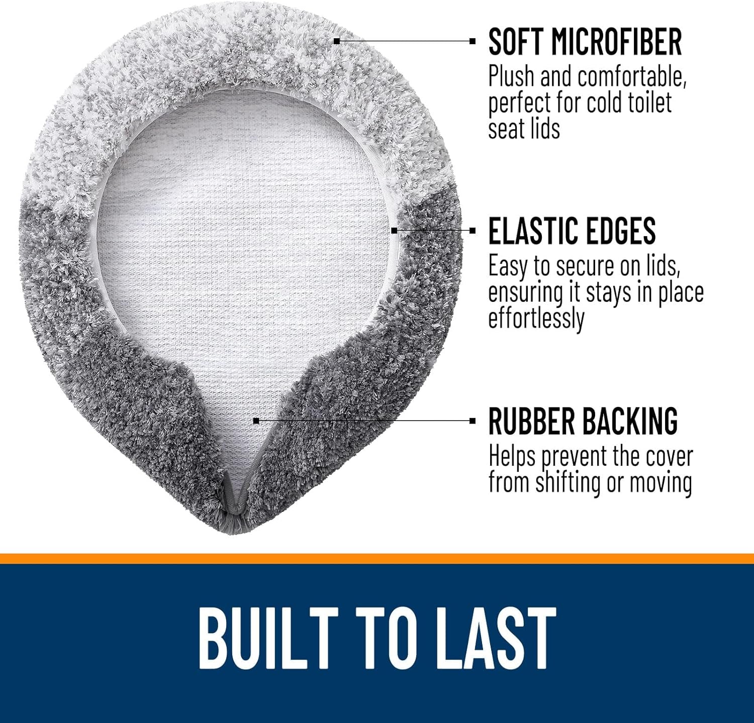 Soft Microfiber Bathroom Toilet Lid Cover, Machine Washable Seat Covers, 17.5X15, Stays in Place Rubber Backing, Fits Most Round, Elongated and Oblong Lids, Accessories Decor, Gray