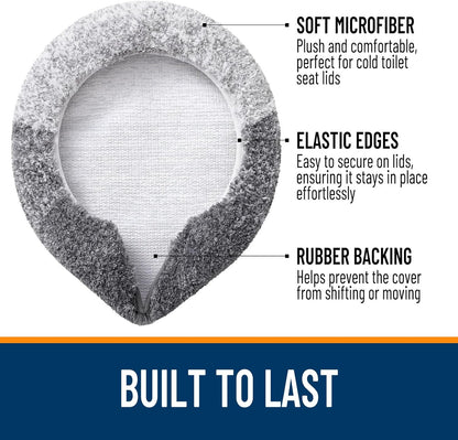 Soft Microfiber Bathroom Toilet Lid Cover, Machine Washable Seat Covers, 17.5X15, Stays in Place Rubber Backing, Fits Most Round, Elongated and Oblong Lids, Accessories Decor, Gray