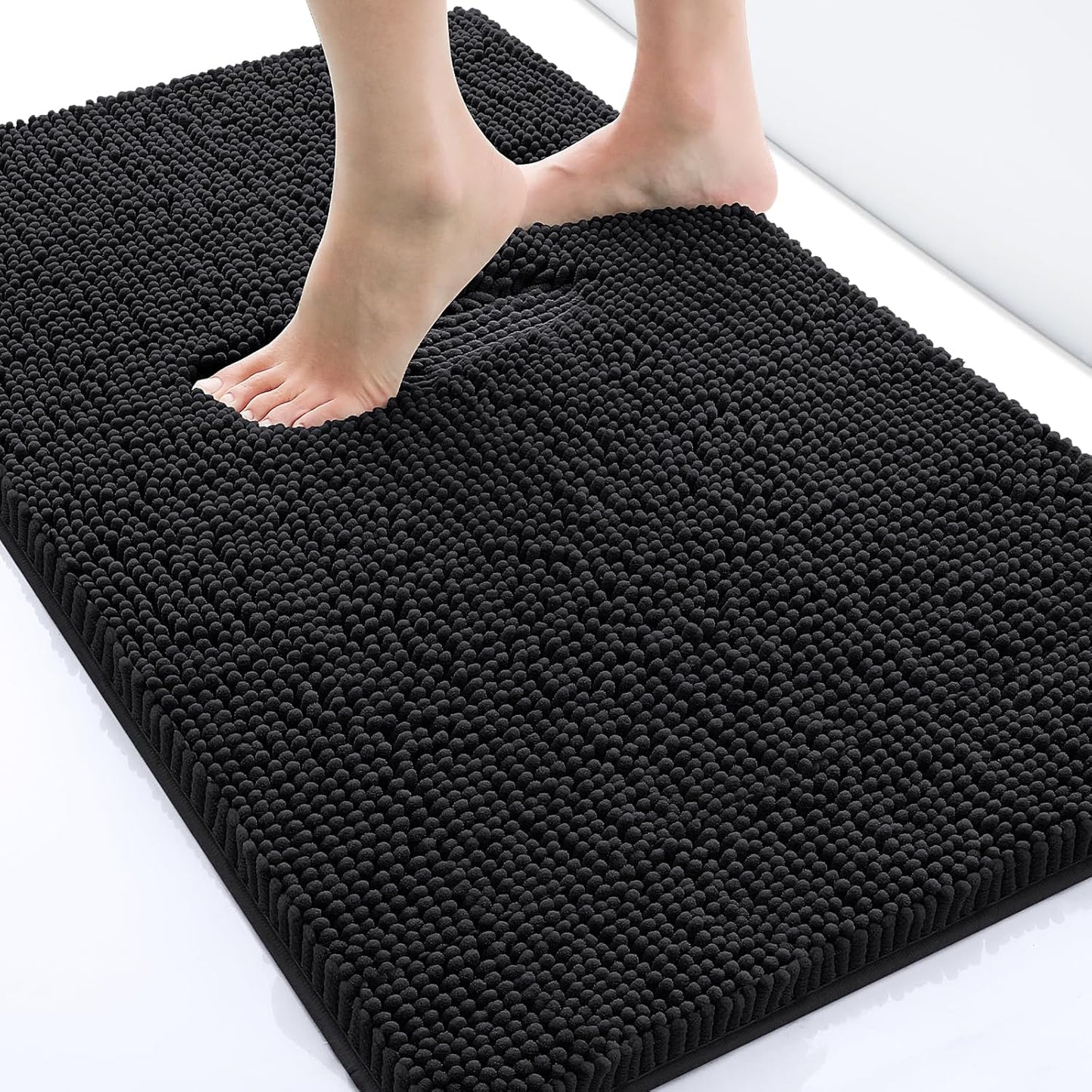 Luxury Chenille Bath Rug (Black 24X16) Dog Door Mat for Muddy Paws (Grey 30X20)