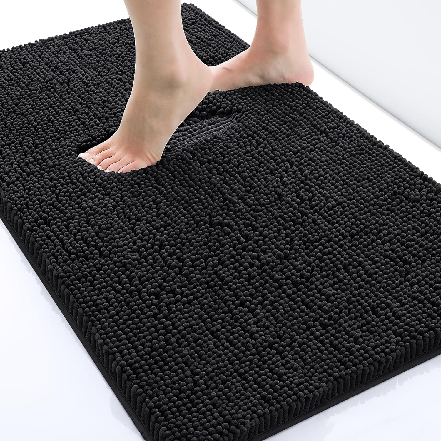 Luxury Chenille Bath Rug (Black 24X16) Dog Door Mat for Muddy Paws (Grey 30X20)