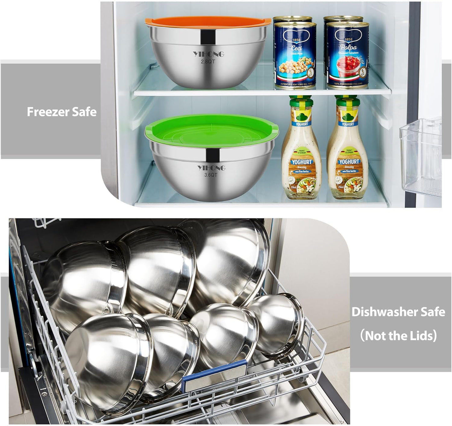 7 Piece Metal Mixing Bowls with Lids for Kitchen, Stainless Steel Set Ideal for Baking, Prepping, Cooking and Serving Food, Nesting Design for Space Saving Storage