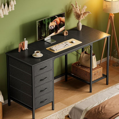 55-Inch Computer Desk with Four Drawers and Mesh Shelf for Home Office, Gaming, and Study Use