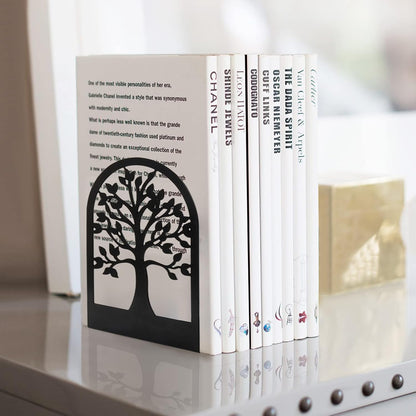 Book Ends, Metal Book Ends to Hold Books, Tree Decorative Bookends for Shelves, Black Book Stopper Bookend for Heavy Books, Book Holder for Shelf Home Office, 6.8 X 4.7 X 3.5(3 Pair/6 Pcs)