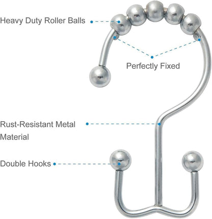 Shower Curtain Hooks Rings and 72 X 84 Inches EVA 5G Bathroom Plastic Shower Curtain