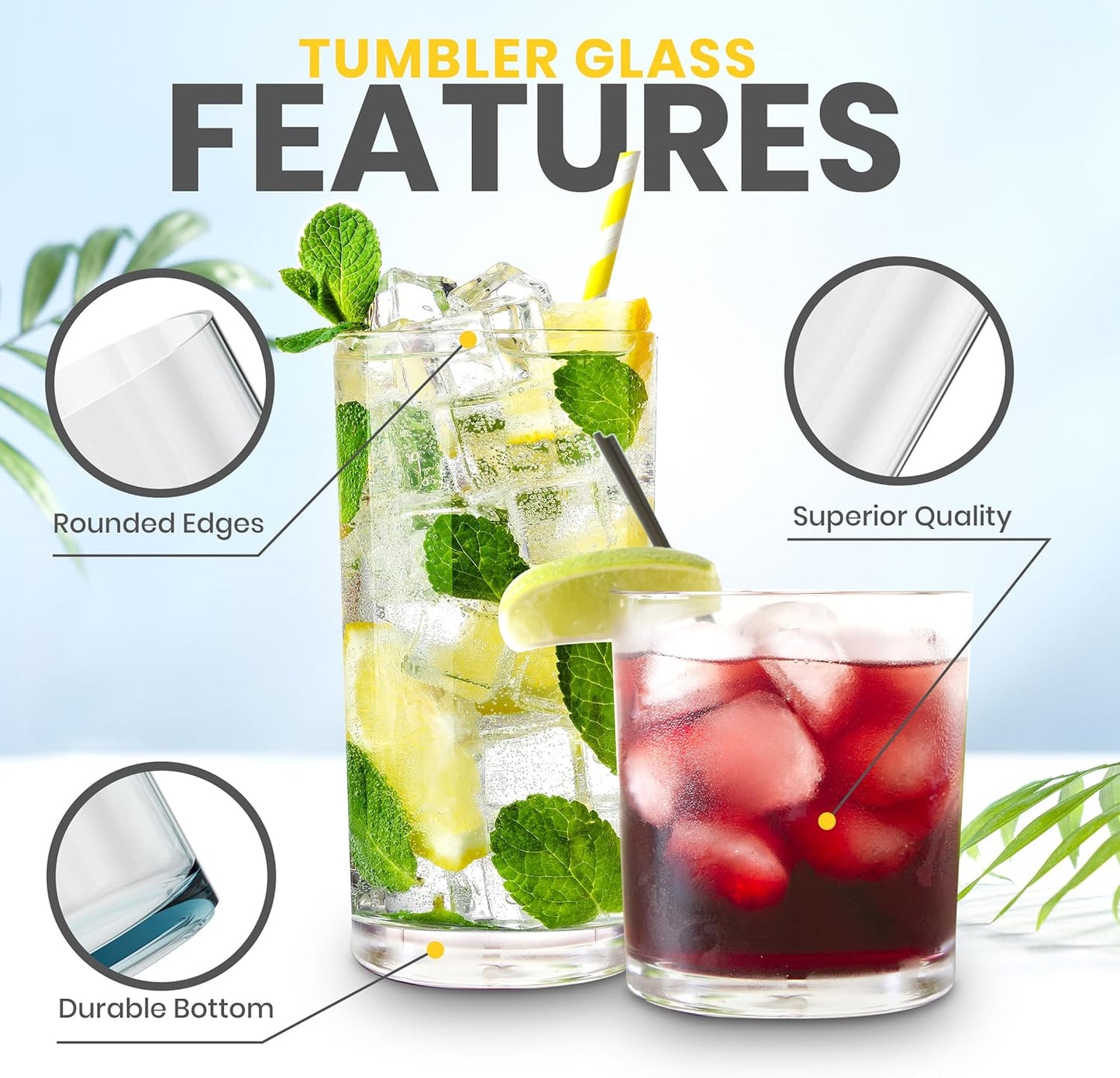 Clear Plastic Drinking Glasses - Pack of 6 (3 Each 12 Ounce & 16 Ounce Plastic Glasses Drinking) - Tumblers or Cups Reusable & Bpa-Free for Water, Juice & Other Drinks