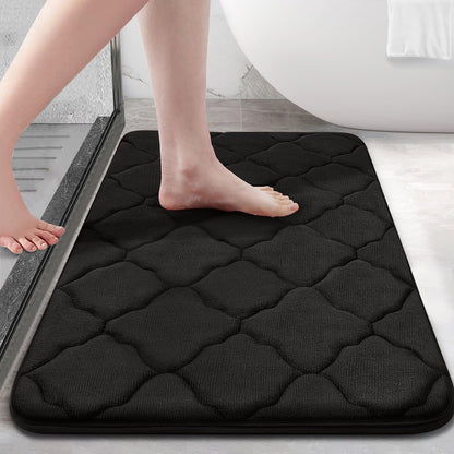 Memory Foam Bath Rug and Toilet Rug U-Shaped, Bath Rug Size 24X16 and Toilet Rug Size 24X20 in Black, 2 Item Bundle