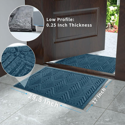 Door Mat Outdoor Entrance with Water Freeing Port, Heavy Duty Sturdy Non Slip Front Doormat Outdoor Indoor for Home Entranway, Patio Entrance Mat, Natural Rubber Backing, 29.5 X 17 Inch, Blue