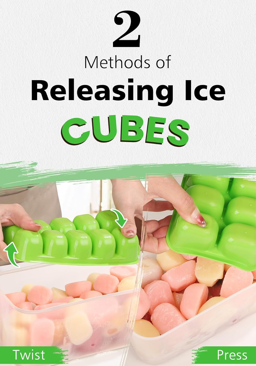 Ice Cube Tray with Lid and Bin, 4 Pack Easy Pop Out Silicone Ices Cubes Trays for Freezer with Cover, Stackable Compact Ice Bucket Kits, for Soup, Food, Cocktail, Coffee