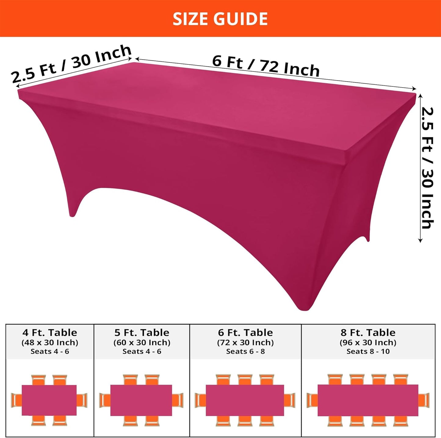 Spandex Tablecloth 2 Pack [6FT, Fuchsia] Tight, Fitted, Washable and Wrinkle Resistant Stretch Table Cloth Rectangle Cover for Trade Show, Weddings & Parties [72Lx30Wx30H Inch]