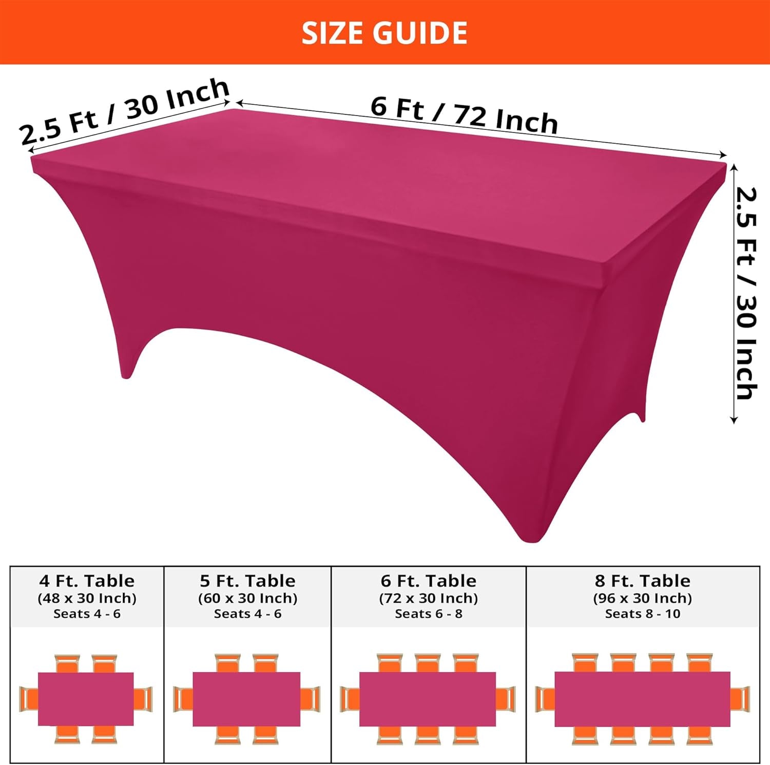 Spandex Tablecloth 2 Pack [6FT, Fuchsia] Tight, Fitted, Washable and Wrinkle Resistant Stretch Table Cloth Rectangle Cover for Trade Show, Weddings & Parties [72Lx30Wx30H Inch]