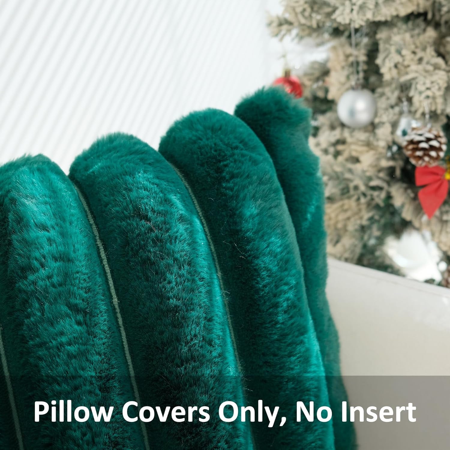 Pack of 2 Faux Fur Plush Decorative Throw Pillow Covers Couch Cushion Case Soft Fluffy Pillowcases Wide Stripe (Dark Green, 18 X 18 Inch)