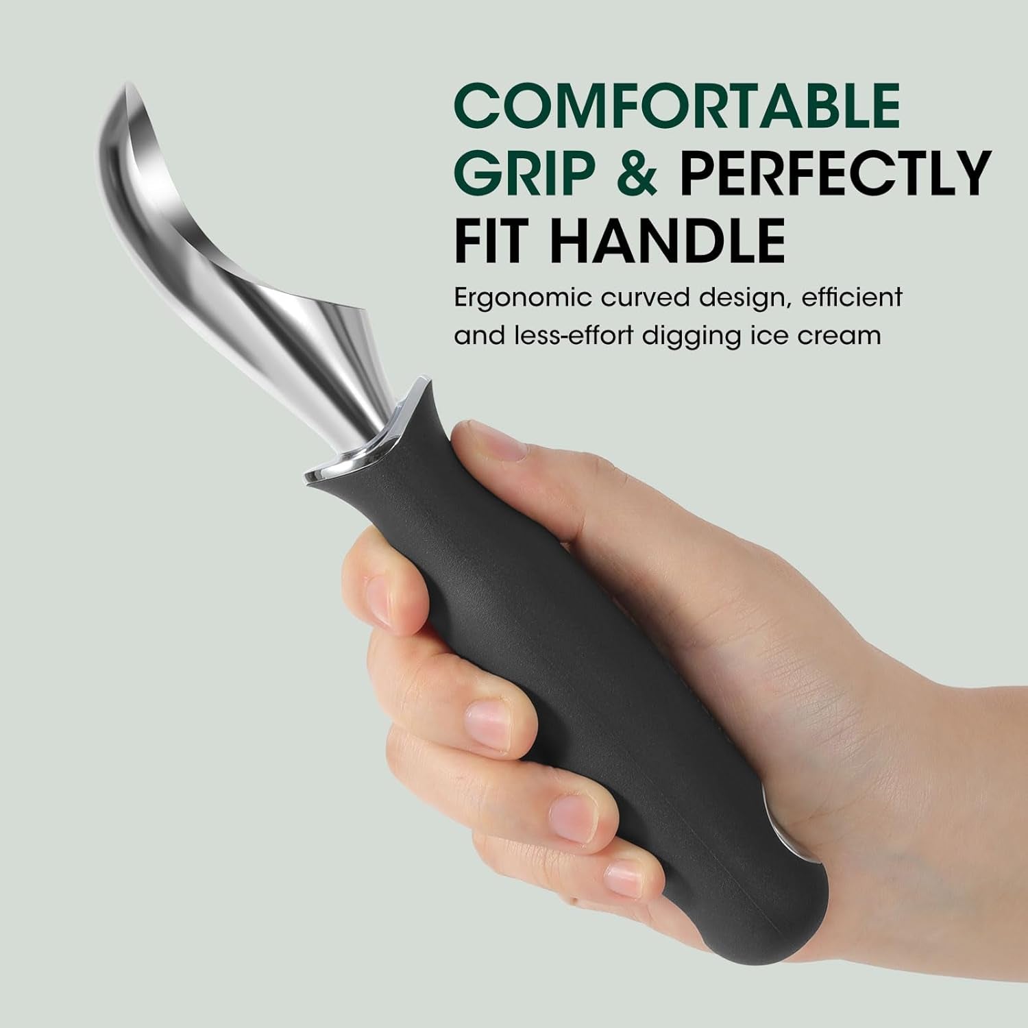 Heavy Duty Ice Cream Scoop - Upgraded Anti-Fracture Design, Comfortable Grip Long Handle, Effortless Scooping & Dishwasher Safe, Black