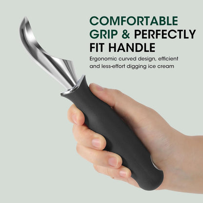Heavy Duty Ice Cream Scoop - Upgraded Anti-Fracture Design, Comfortable Grip Long Handle, Effortless Scooping & Dishwasher Safe, Black