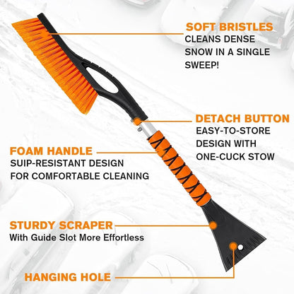 Snow Brush - 27 Inch Ice Scraper for Car Windshield, Detachable Snow Removal Tool with Ergonomic Foam Grip for Cars, Trucks, Suvs 01