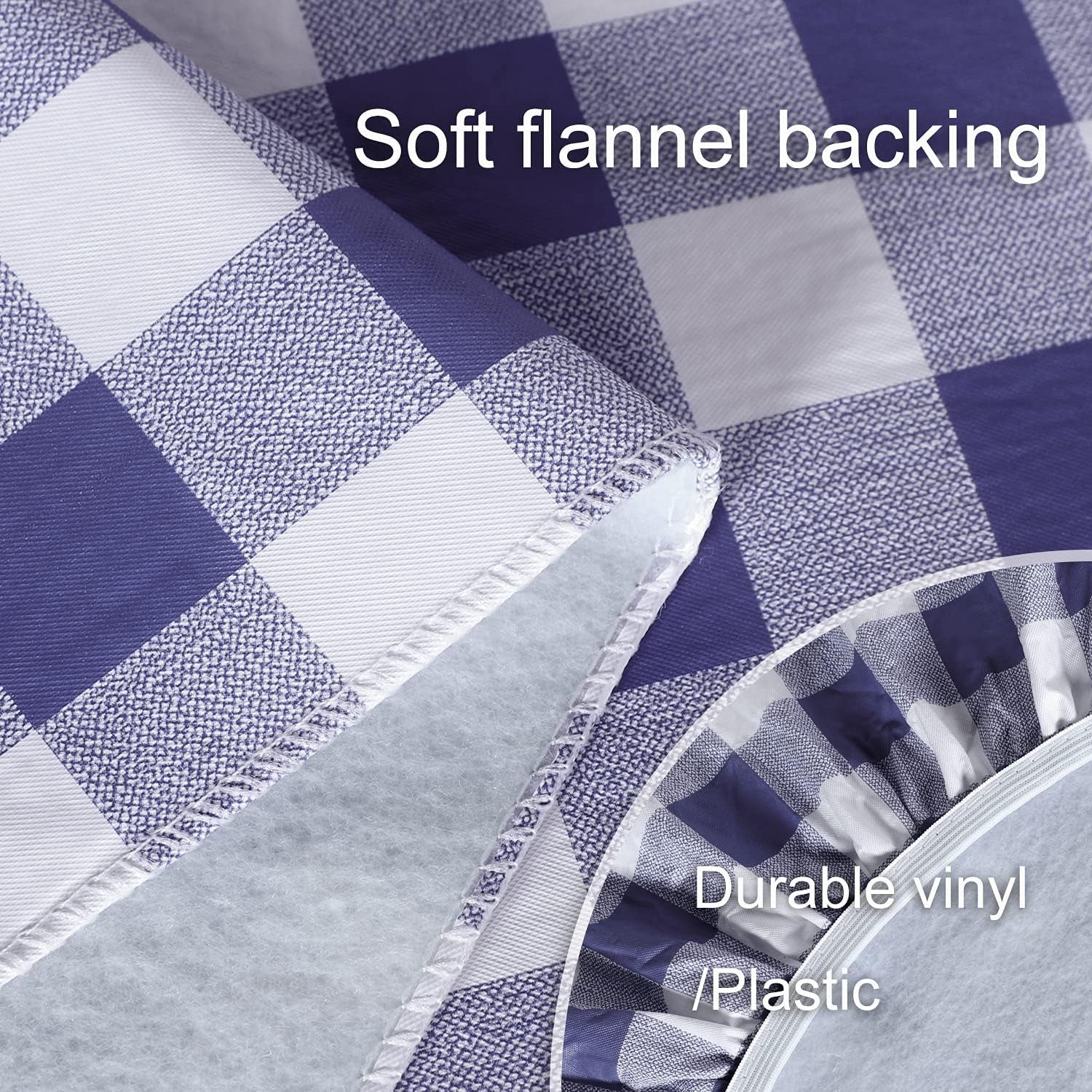 Waterproof Checkered Picnic Table Cover - 30" x 72" Vinyl Fitted Tablecloth with Flannel Backing for Outdoor Use, Ideal for Camping, Travel, Holidays, and Parties, Navy