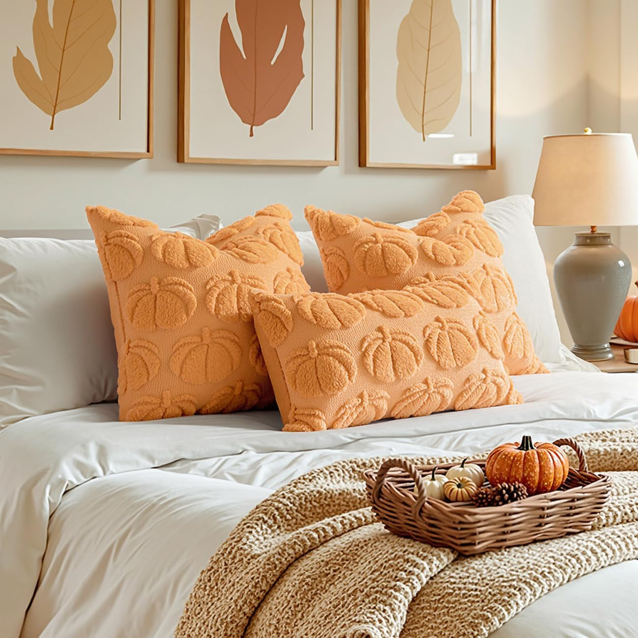 Fall Throw Pillow Covers 18X18 Set of 2 Autumn Decorations Pumpkin Accent Pillowcase for Outdoor Porch Sofa Couch Bed Living Room Plush Faux Fur Halloween Farmhouse Home Decor