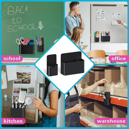 4 PCS Magnetic Pen Holder, Black Magnetic Marker Holder for Whiteboard, Magnetic Dry Erase Marker Holder, Magnetic Pen Holder for Refrigerator, Magnetic Pencil Holder, Magnet Locker Organizer