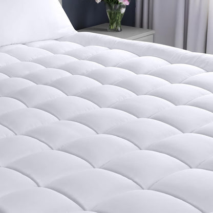 Full Mattress Pad, Quilted Fitted Premium Mattress Protector, Deep Pocket Cover Stretches up to 16 Inches, Fluffy Pillow Topper (54X75 Inches, White)