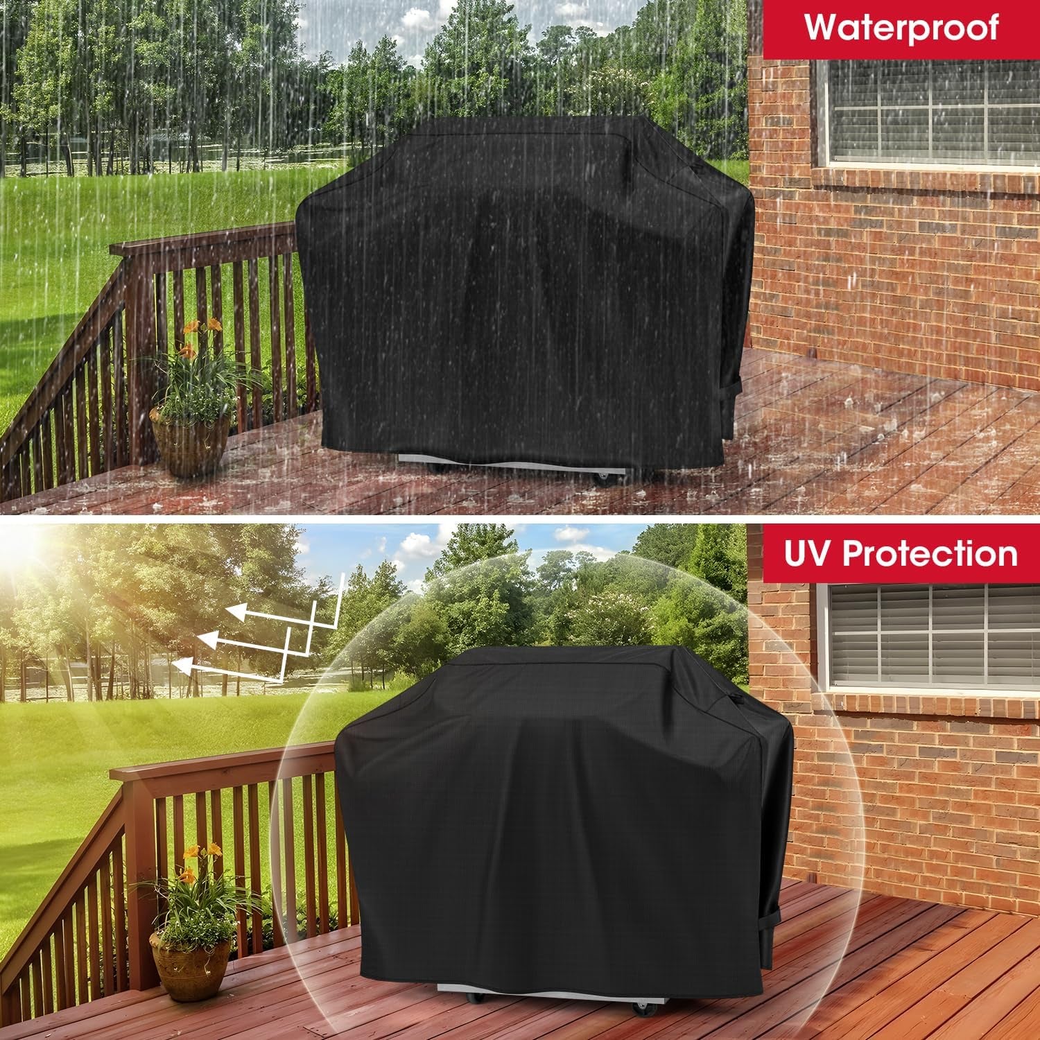 Grill Cover 55 Inch, BBQ Cover for Outdoor Grill, Unique Waterproof Vinyl Exterior with Polyester Lining, Compatible with Weber Char-Broil Nexgrill Bbqs up to 53”Wide, Basic Version