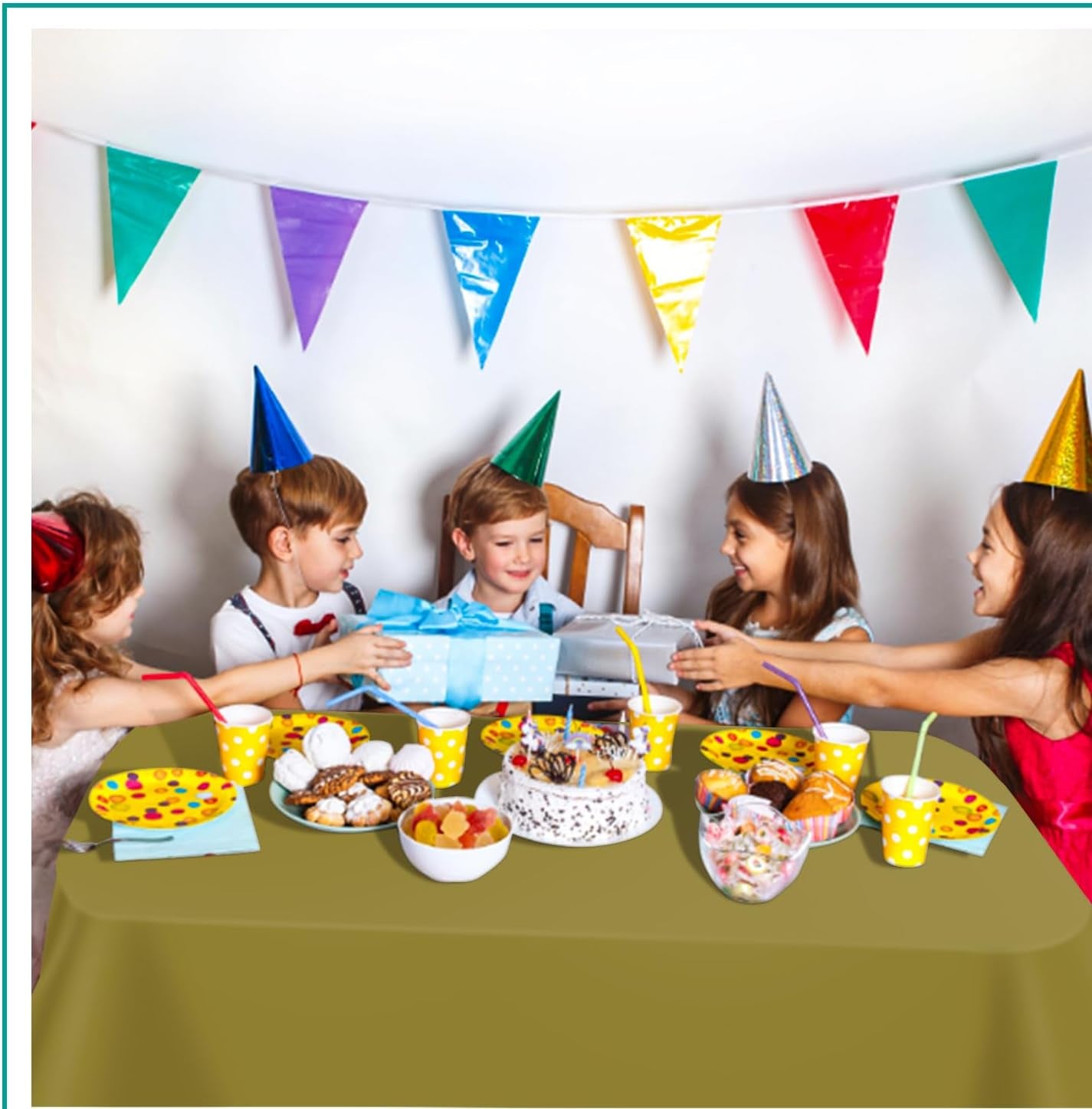 Gold 6 Pack Plastic Table Cloth 54" X 108", Disposable Tablecloths Rectangle Table Cover, Plastic Tablecloths for Parties