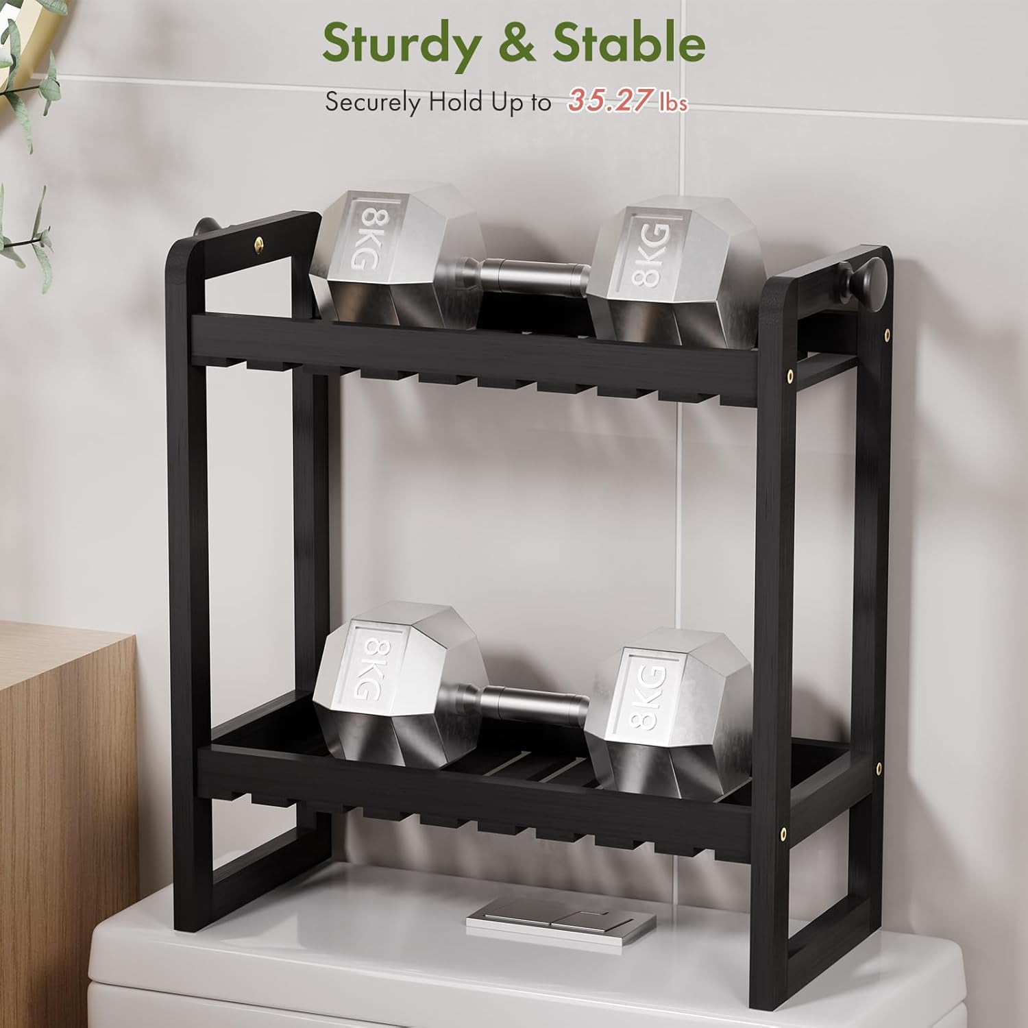 Bamboo over the Toilet Storage Shelf - 2-Tier Bathroom Organizers and Storage Shelves, 2 in 1 Dual Stable above over Toilet Bathrooms Shelf Home Storages Rack for Small Bathroom, Black