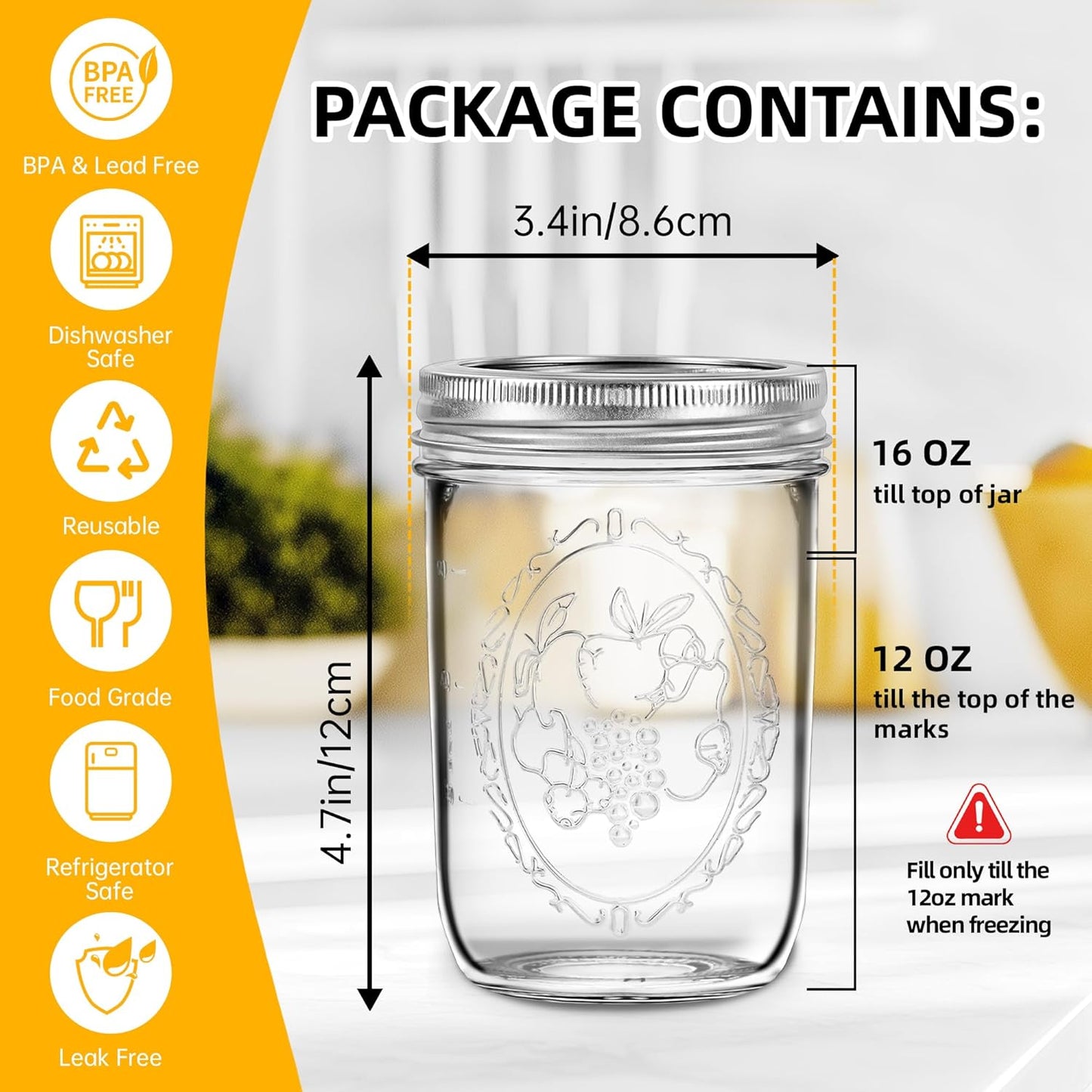 Wide Mouth Mason Jars 16 Oz with Lids [2 Pack], Canning Jars with Metal Airtight Lids and Bands, 16 Oz Glass Jars for Fermenting, Pickling, Freezing, Preserving, Meal Prep, Jar Décor