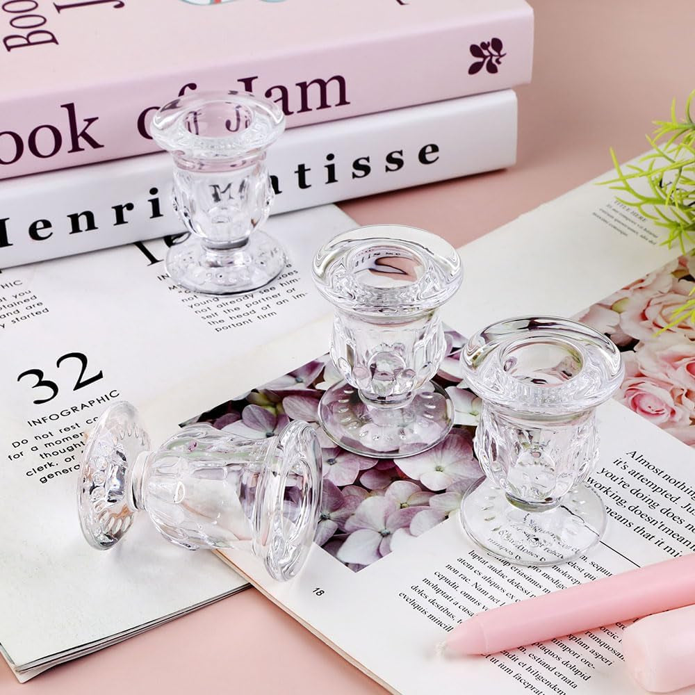 Glass Taper Candle Holder Set of 24 - Clear Crystal Candlestick Holders for Tapered Candles, Elegant Candle Stick Holder Set for Wedding Party Christmas Thanksgiving Festival (24, Transparent)