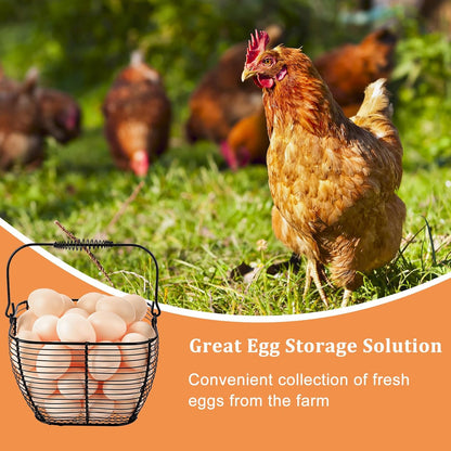 Set of 2 Black Square Wire Egg Baskets with Handles - Ideal for Collecting Fresh Chicken and Duck Eggs, Countertop Storage Solution