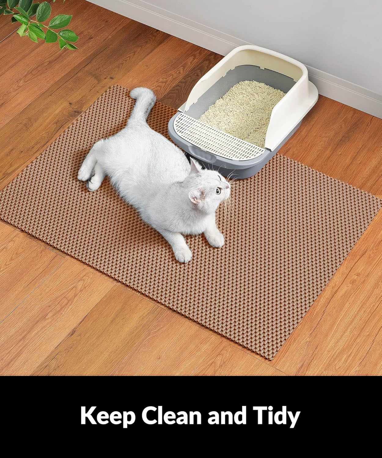 Cat Litter Mat - Cut to Fit Any Place, 35"X23" Large Litter Trapping Mat for Litter Box, Easy to Clean, Waterproof & Non-Slip Kitty Pad, Scatter Control to Protect the Floor (Khaki)