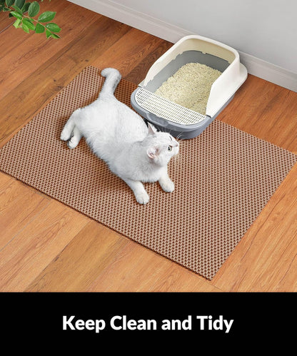 Cat Litter Mat - Cut to Fit Any Place, 35"X23" Large Litter Trapping Mat for Litter Box, Easy to Clean, Waterproof & Non-Slip Kitty Pad, Scatter Control to Protect the Floor (Khaki)