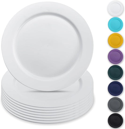 Set of 8 Reusable 10-Inch White Plastic Plates - Versatile Dinner, Salad, and Pasta Dishes for Home, Garden, Picnic, Camping, and Outdoor Use